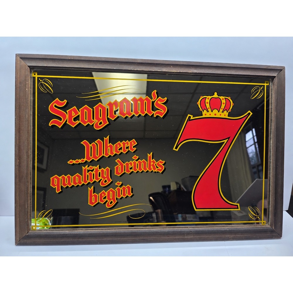 Vintage Seagram's 7 Crown Mirror Bar Sign Retro Liquor Advertising Man Cave Pub
